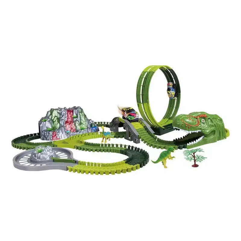 Pista De Carreras De Coches Con Juguetes De Dinosaurios 237 Verde
