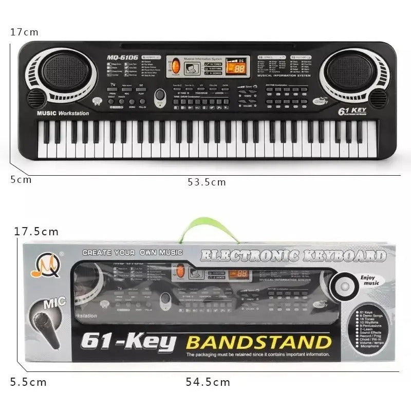 Teclado Organeta Piano Electrónico 61 Teclas Micrófono Usb 110v Negro