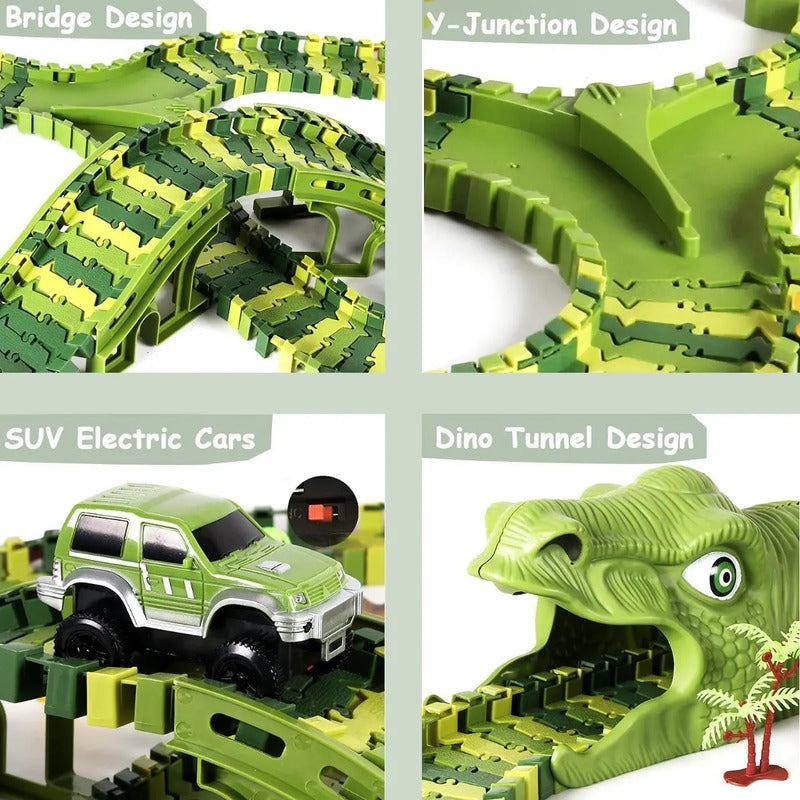 Pista Flexible De Dinosaurios Para Niños 240 Piezas Verde