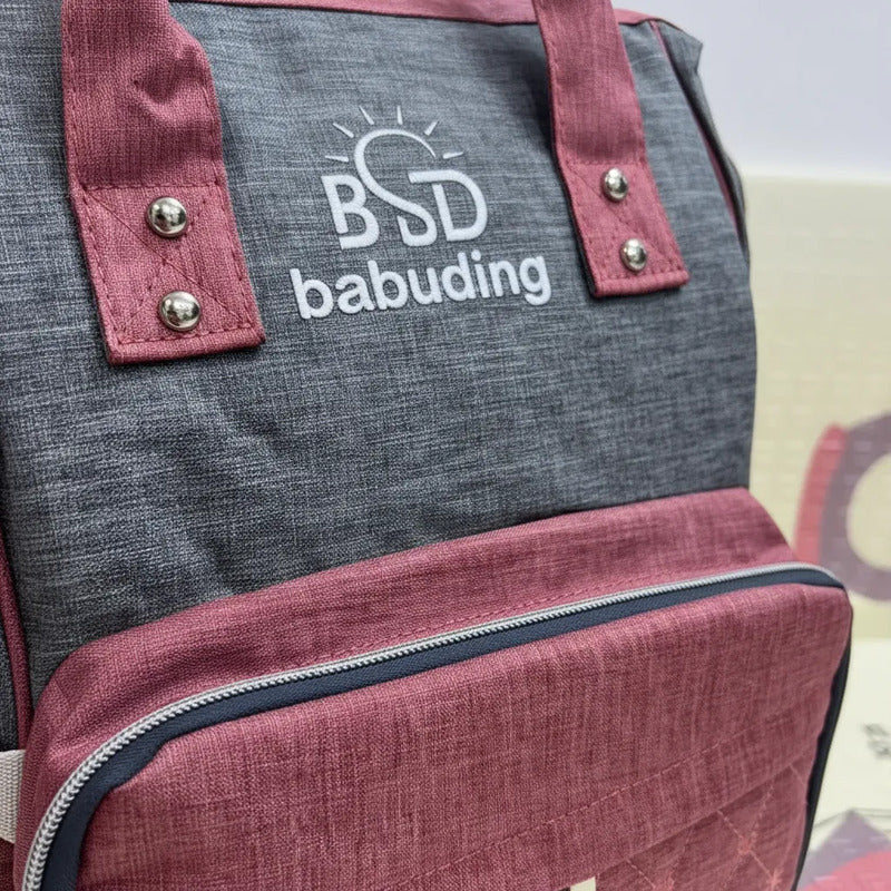 Pañalera Multifuncional Bebe Mochila Con Rojo Bordado