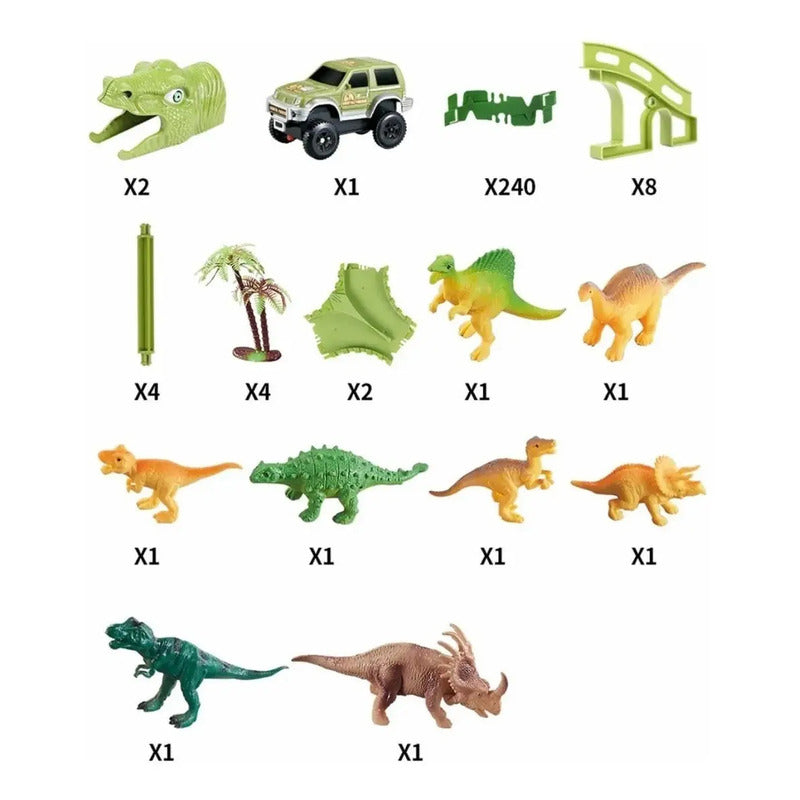 Pista Flexible De Dinosaurios Para Niños 240 Piezas Verde