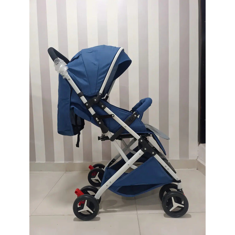 Coche Paseo Maleta Azul 3 En 1 Reclinable Chasis Blanco Para Bebé 609-2