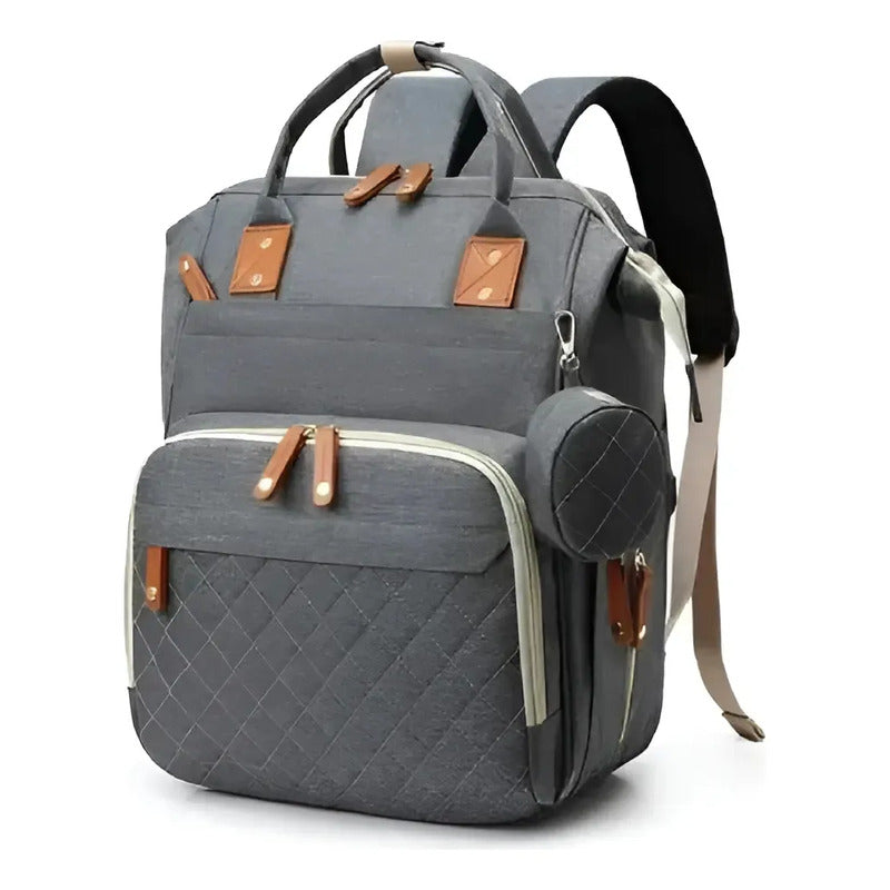 Pañalera Tipo Morral Mochila Con Bolsillos Termicos Usb 9010 Gris Oscuro