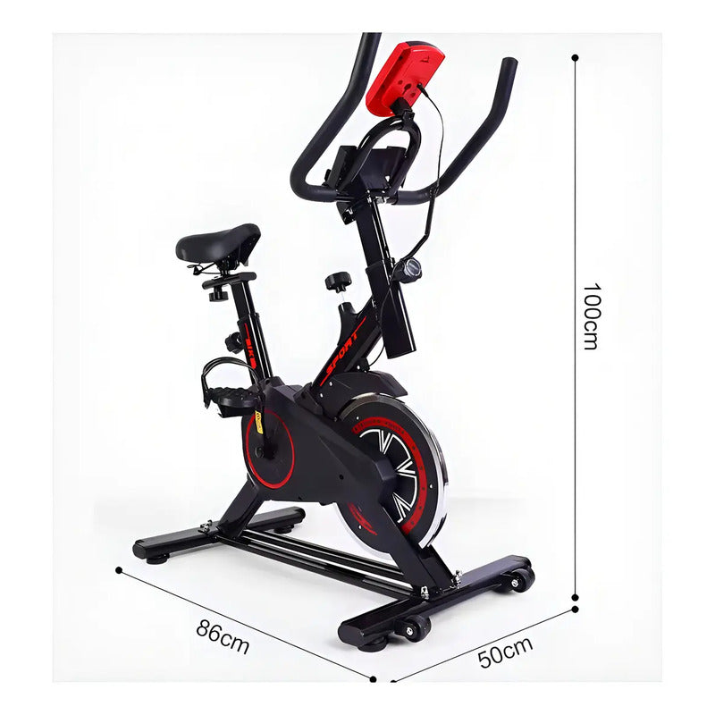 Bicicleta Estática Fitness Station Sport 2024 Spinning Color Negro/rojo