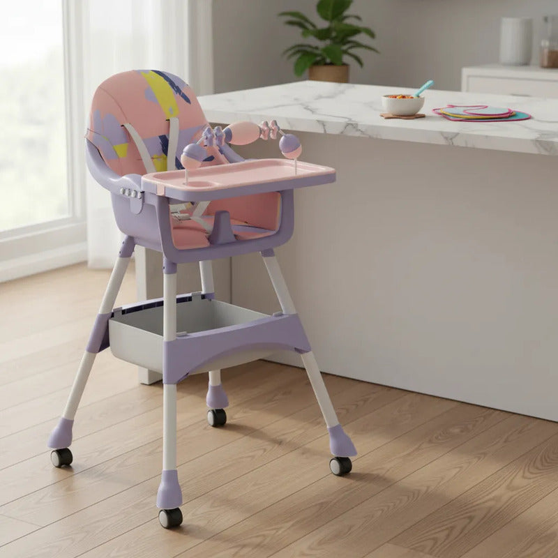 Silla Comedor Para Bebé 2 En 1 Impermeable Freno Juguetes