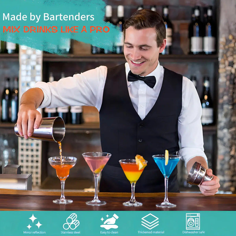 Set Bartender Kit Coctelera Vaso Preparar Bebibas Bar 13 Pza Color Plateado