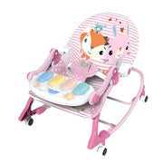 Silla Mecedora Musical Con Ruedas, Piano Musicales 7193 Color Blanco-rosa Lisa Liso