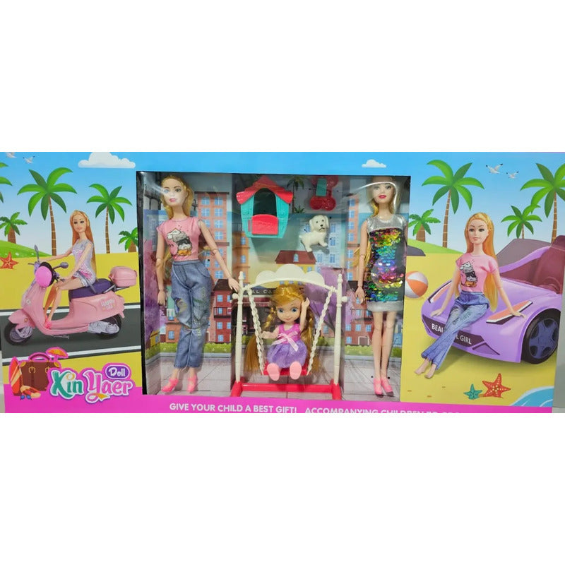 Carro Convertible Bicicleta Moto + Cachorro Muñeca Mx-64 Rosa Claro