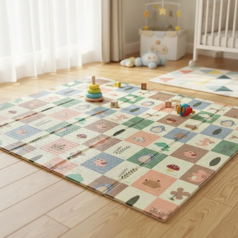 Tapete De Juego Plegable Gateo Bebé 200x180 Cm Doble Faz Elefante-pinguino