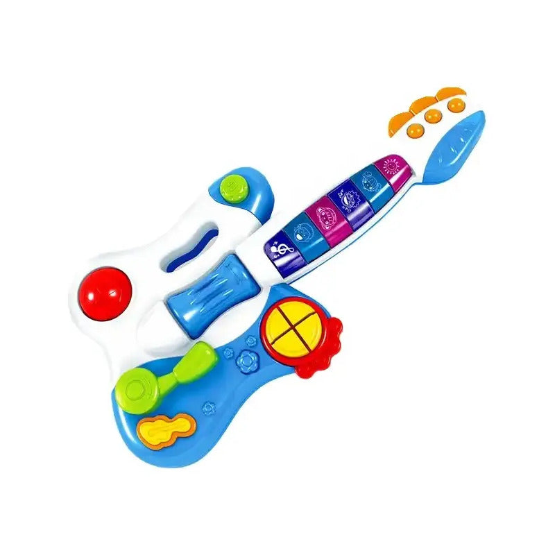 Guitarra Eléctrica Didáctica Huanger Con Luces Y Sonido Para Niños Azul