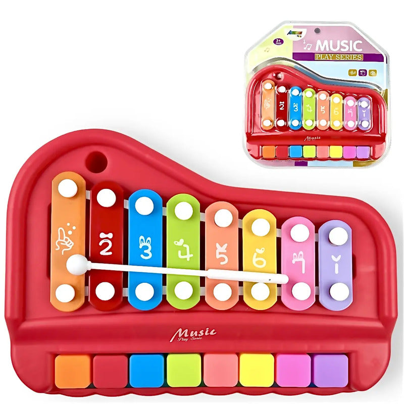 Juguete Musical Para Piano Rojo Con 8 Teclas, 2 En 1, Xilófono - Qg Imports