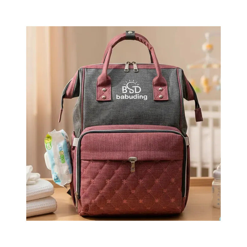 Pañalera Multifuncional Bebe Mochila Con Rojo Bordado