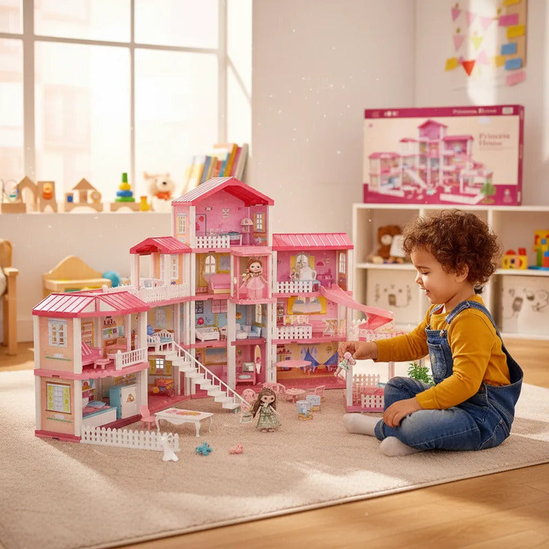 Casa De Muñecas Infantil Con Cocina, Comedor Y Patio Kidshop Rosa
