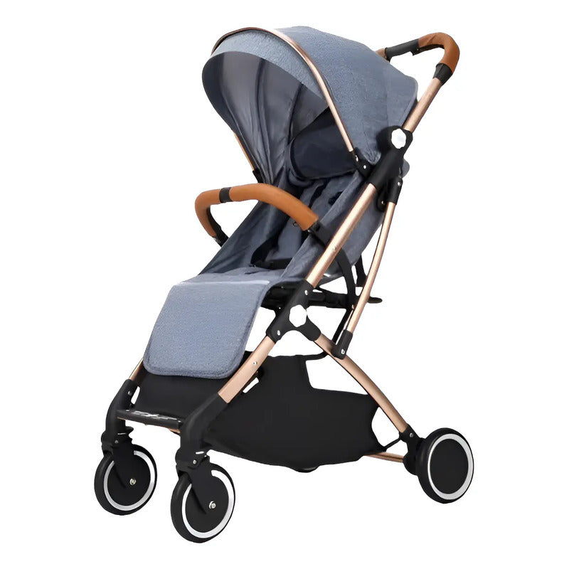 Coche Tipo Maleta Facil Plegable Para Bebe + Toldillo 8005 Color Gris Chasis Dorado