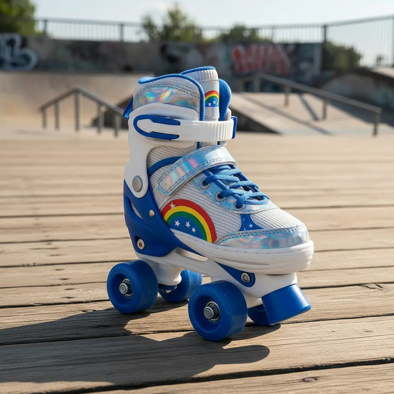 Patines Ajustable Con Luz Y Diseño De Arcoíris Niños Pt-03 Color Azul Talle De Los Patines S Tamaño De Las Ruedas 5 Mm