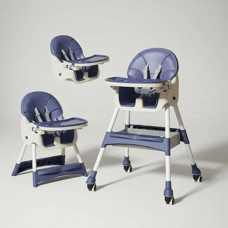 Silla Comedor Para Bebe Plegable Con Ruedas 555-13a Color Azul Liso