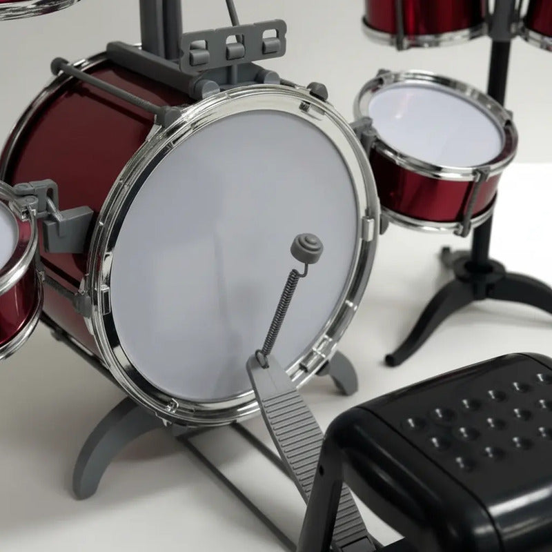 Set Batería Musical 7tambores + Silla Niños Percusión Hk8031 Color Rojo