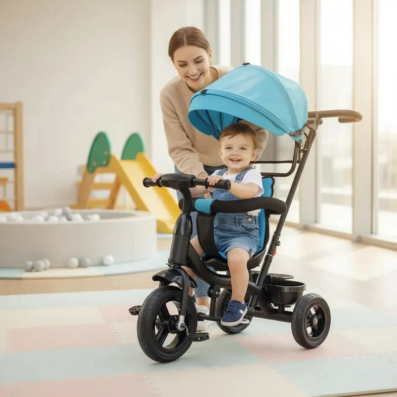 Triciclo Paseador Con Guía Bebe Infantil Paseador 6041 Azul