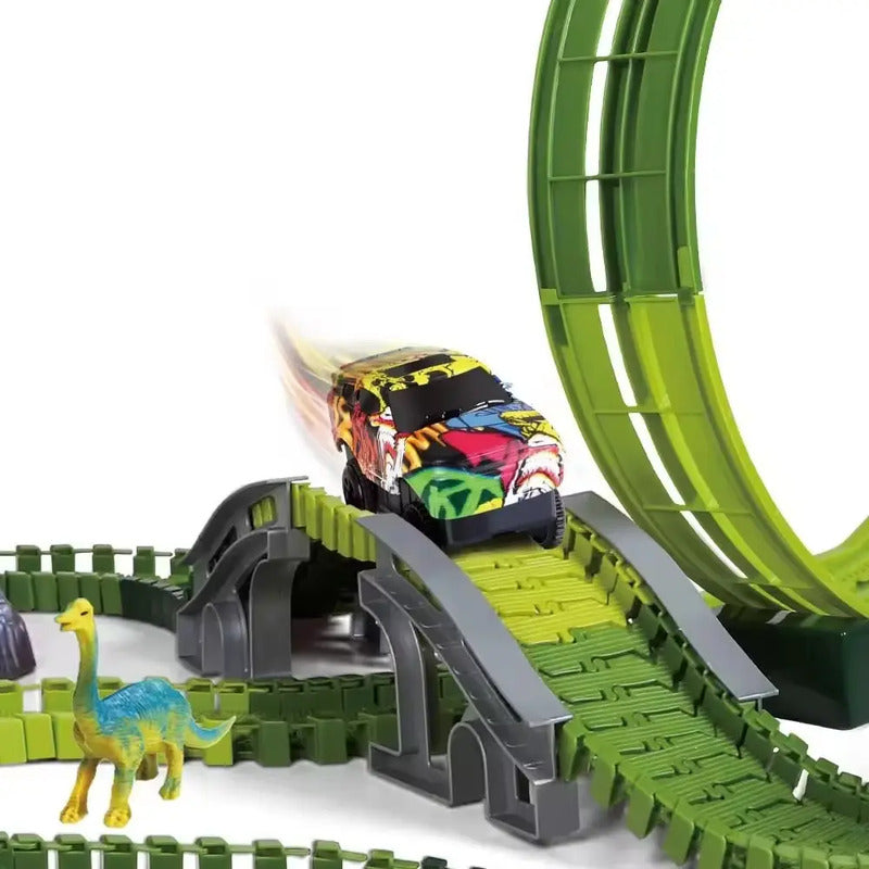 Pista De Carreras De Coches Con Juguetes De Dinosaurios 237 Verde