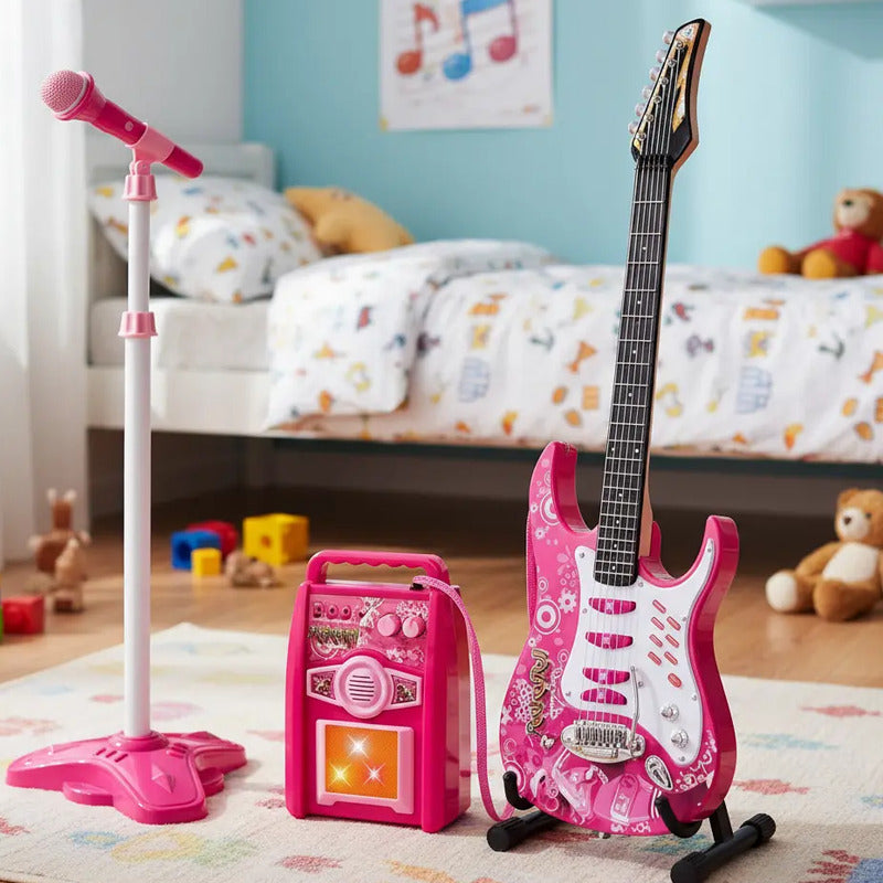 Juguete Guitarra Eléctrica Con Amplificador Micrófono Niñas