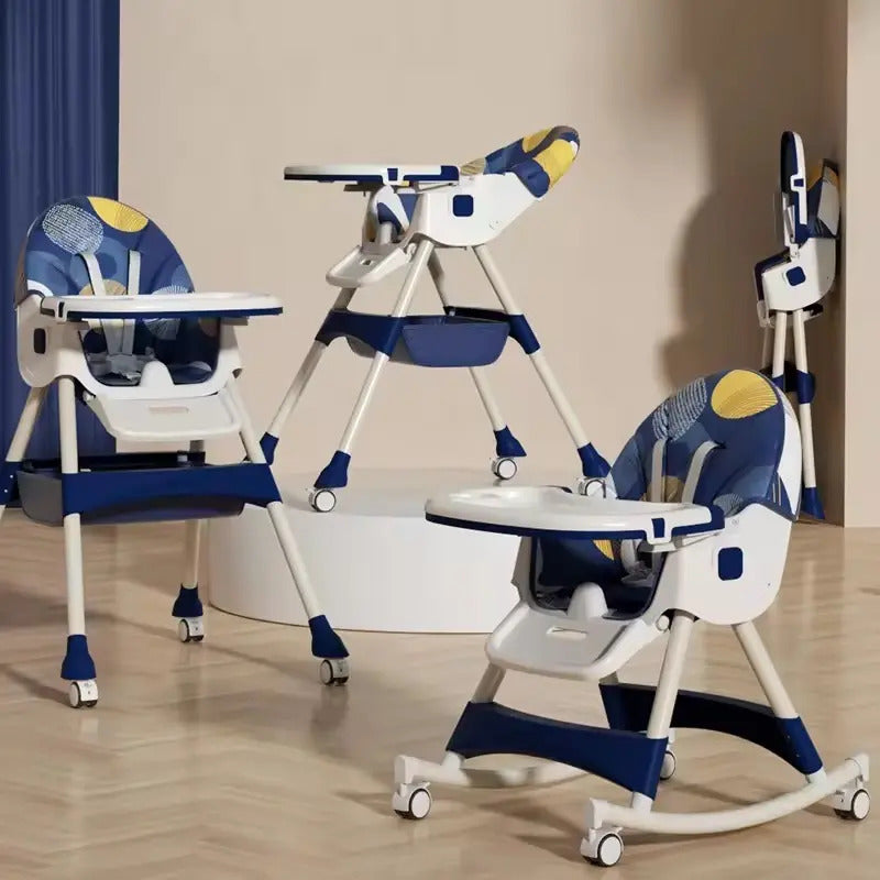 Silla De Comer Para Bebé 2 En 1 Mecedora Niños Azul