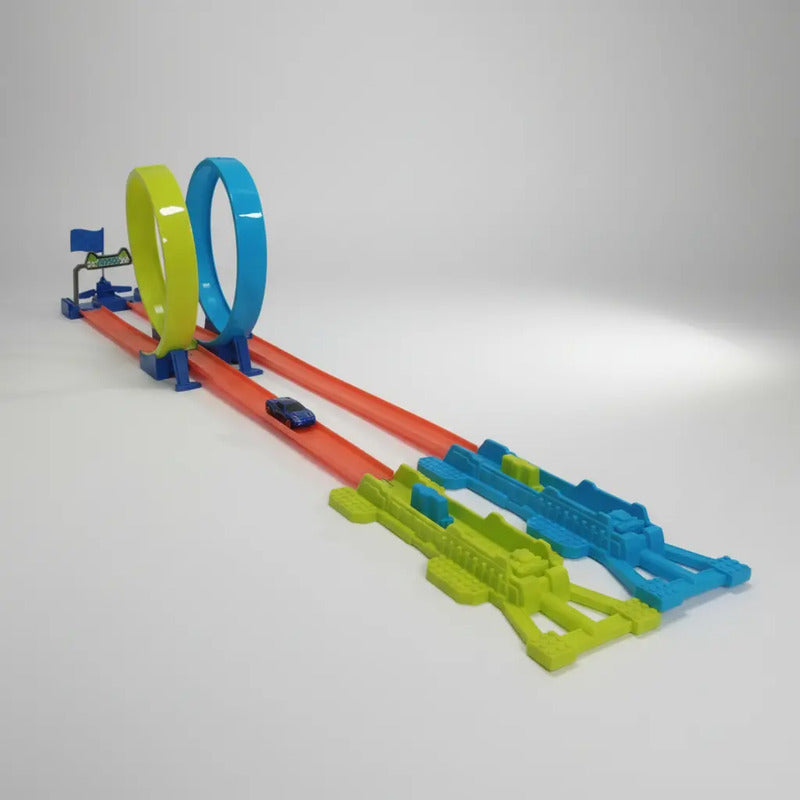 Pista De Carros Kidshop Con Lanzador Azul Y Accesorios