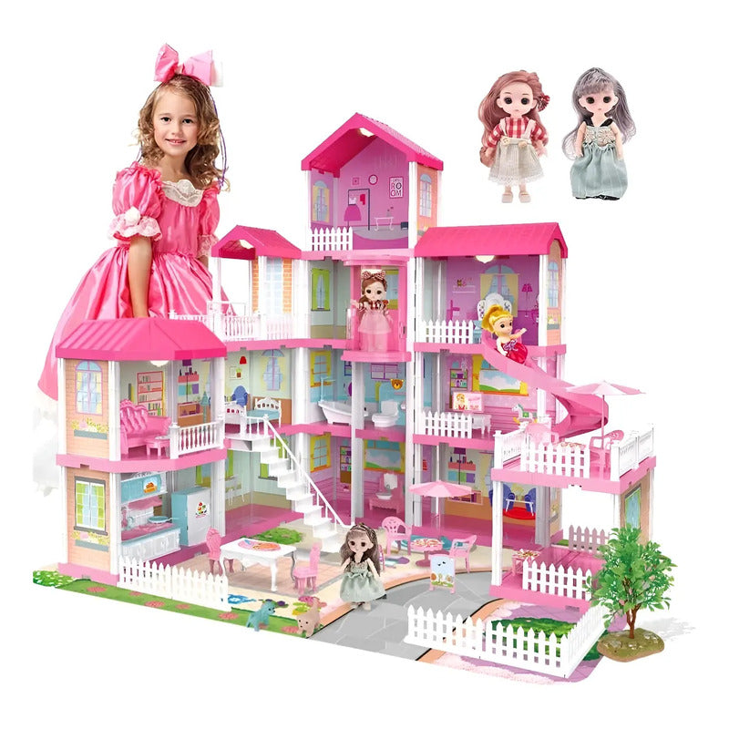 Casa De Muñecas Infantil Grande Cocina Y Comedor 1260 Rosa