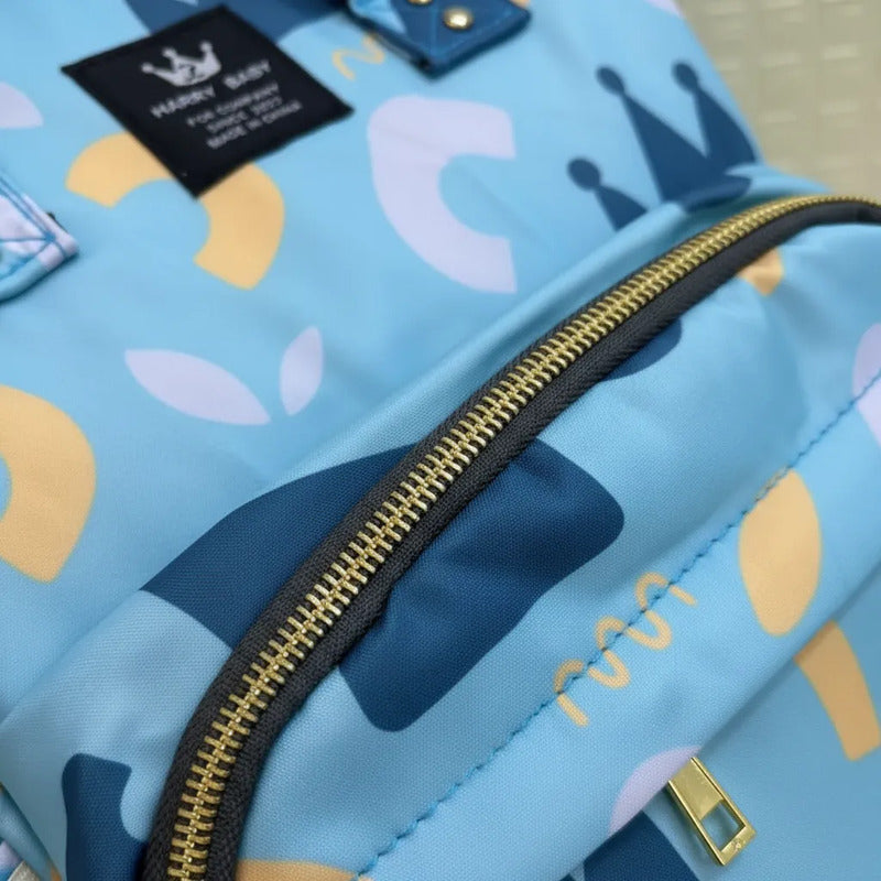 Bolso Pañalera Morral Moderno De Bebe Estampados 11519-13 Azul Claro Figuras