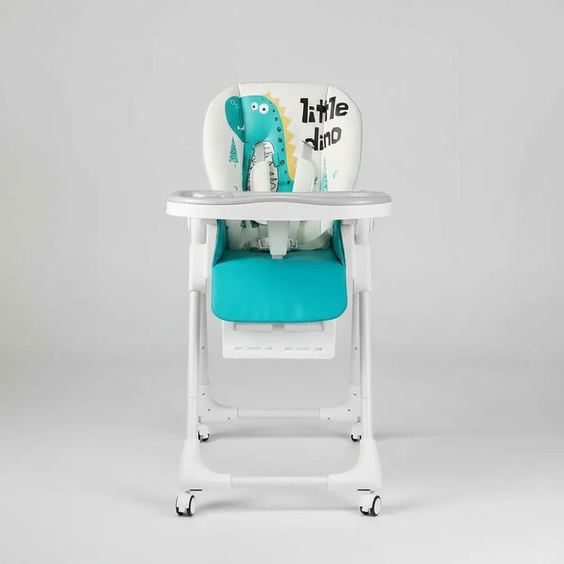 Silla Comedor Kidshop Doble Bandeja Plegable Dinosaurio Turquesa