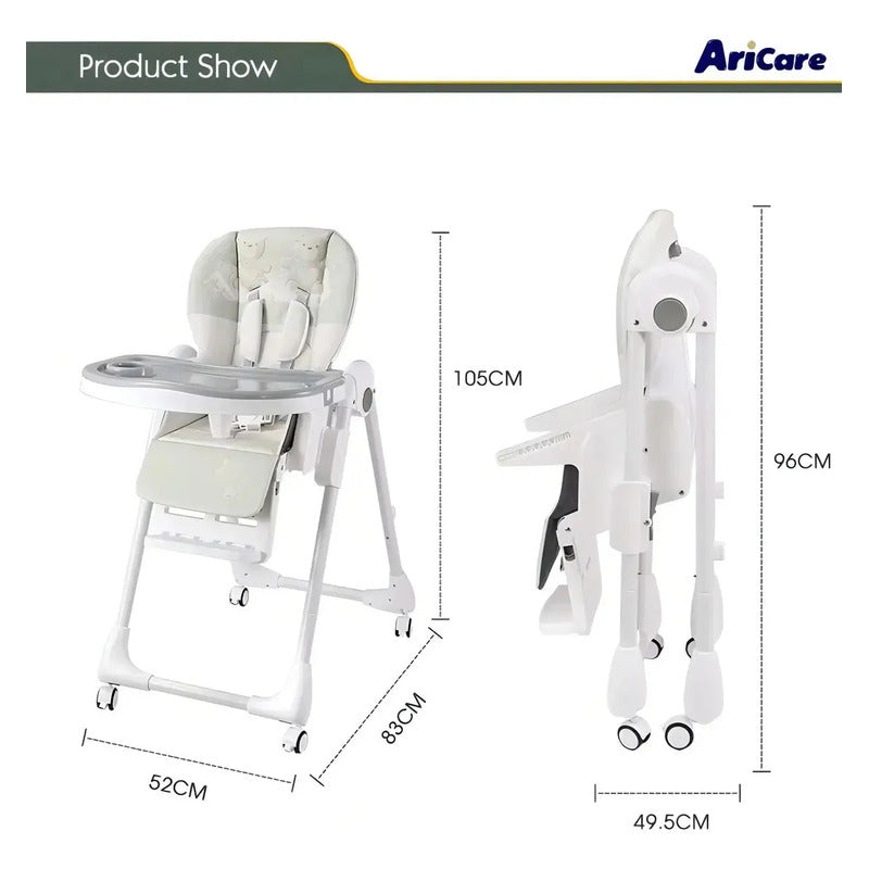Silla Comedor Kidshop Doble Bandeja Plegable Elefante Blanco