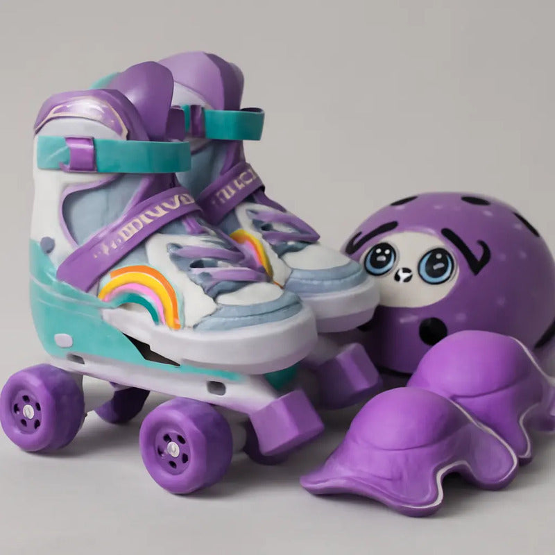 Patines Ajustable Con Luz Y Diseño De Arcoíris Niños Pt-03
