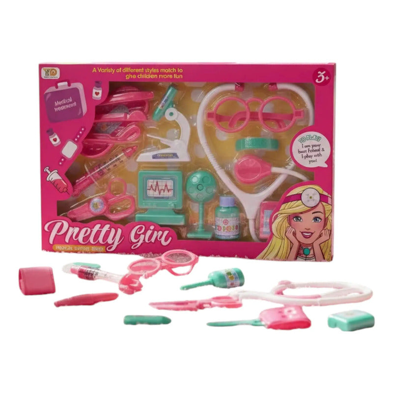 Set Doctora Estetoscopio Utensilio Juguete Niña X1250-1 Rosa