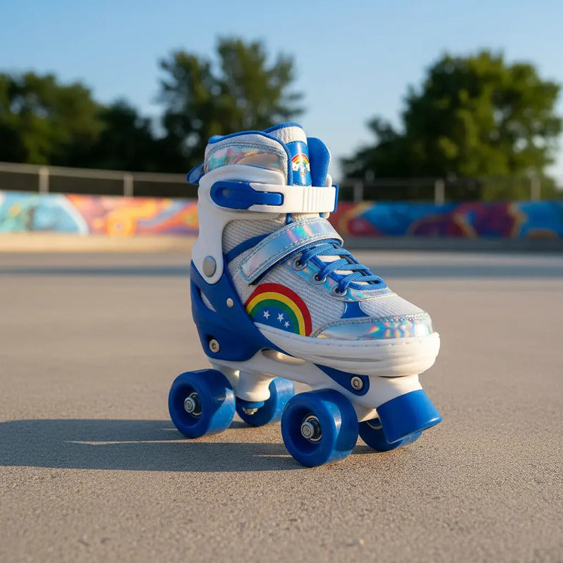 Patines Ajustable Con Luz Y Diseño De Arcoíris Niños Pt-03 Color Azul Talle De Los Patines M Tamaño De Las Ruedas 5 Mm