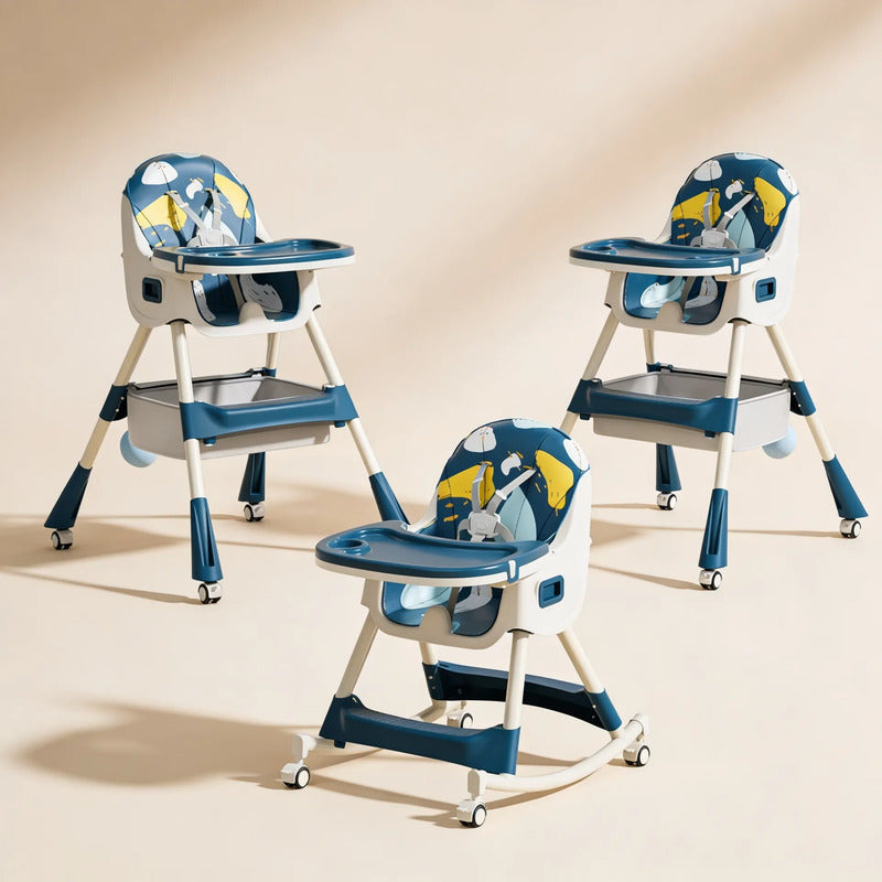 Silla De Comer Para Bebé 2 En 1 Mecedora Niños Azul