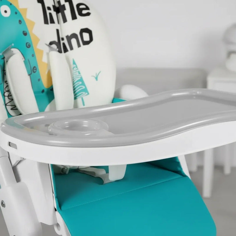 Silla Comedor Kidshop Doble Bandeja Plegable Dinosaurio Turquesa