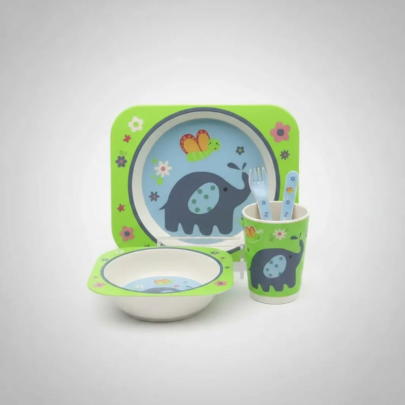 Set Vajilla Bebes Niños Bambu 5 Piezas Plato Con Divisiones