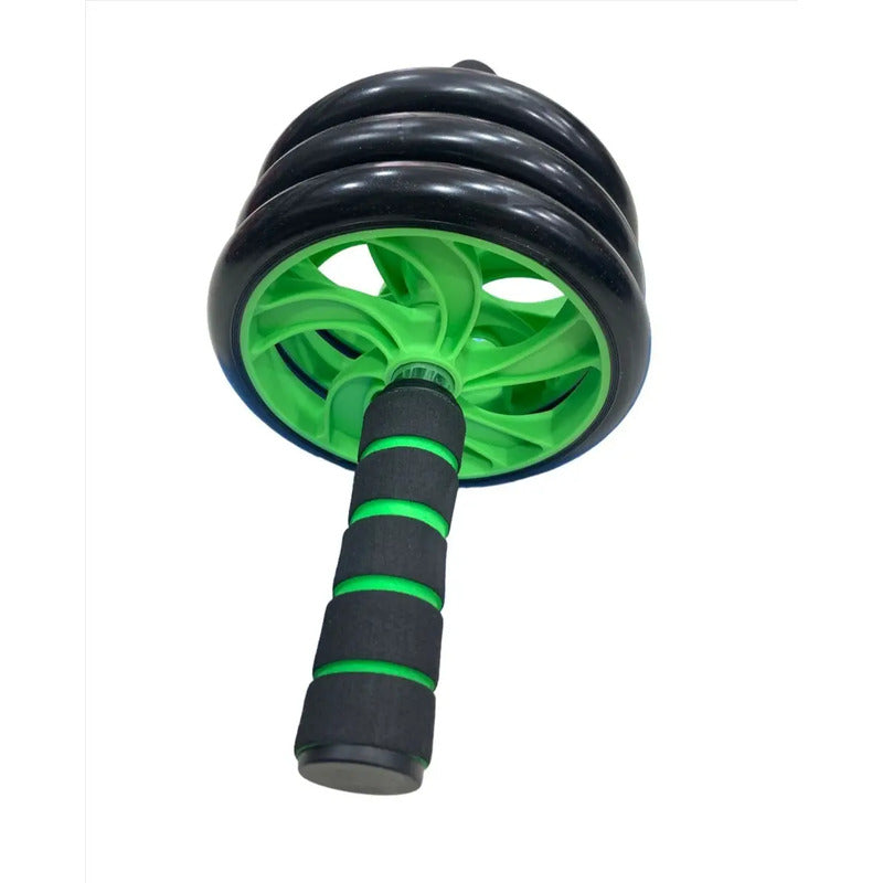 Rueda Abdominal Fit Triple Con 3 Ruedas De Silicona Antideslizante Y Mango Acolchado Azul