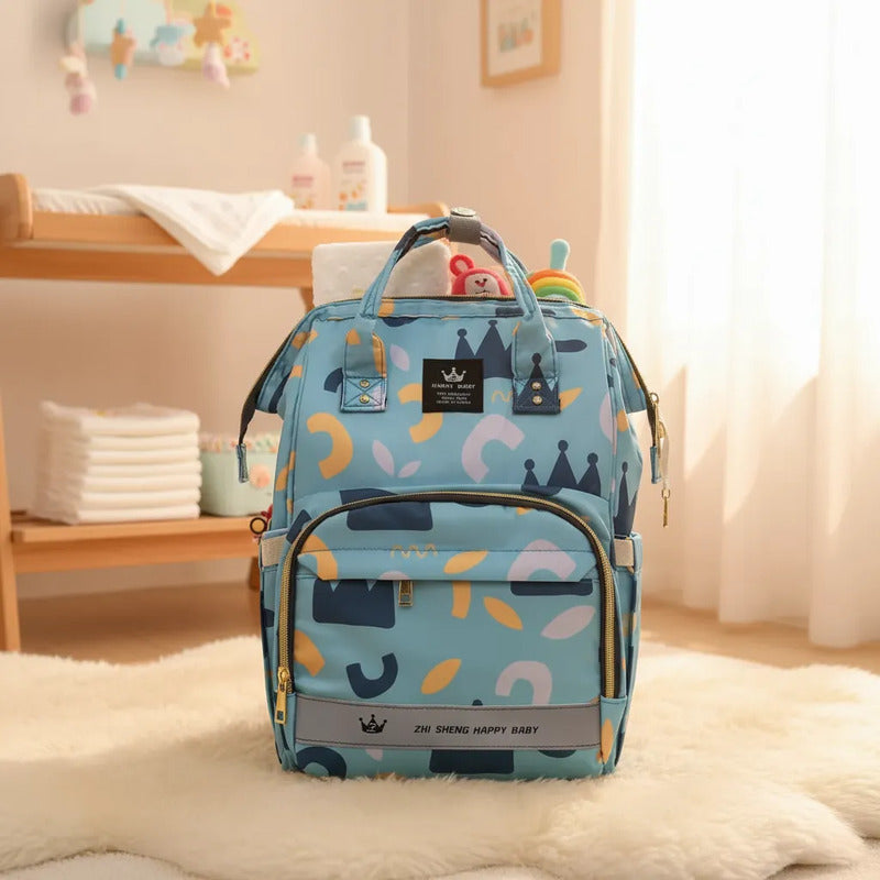 Bolso Pañalera Morral Moderno De Bebe Estampados 11519-13 Azul Claro Figuras