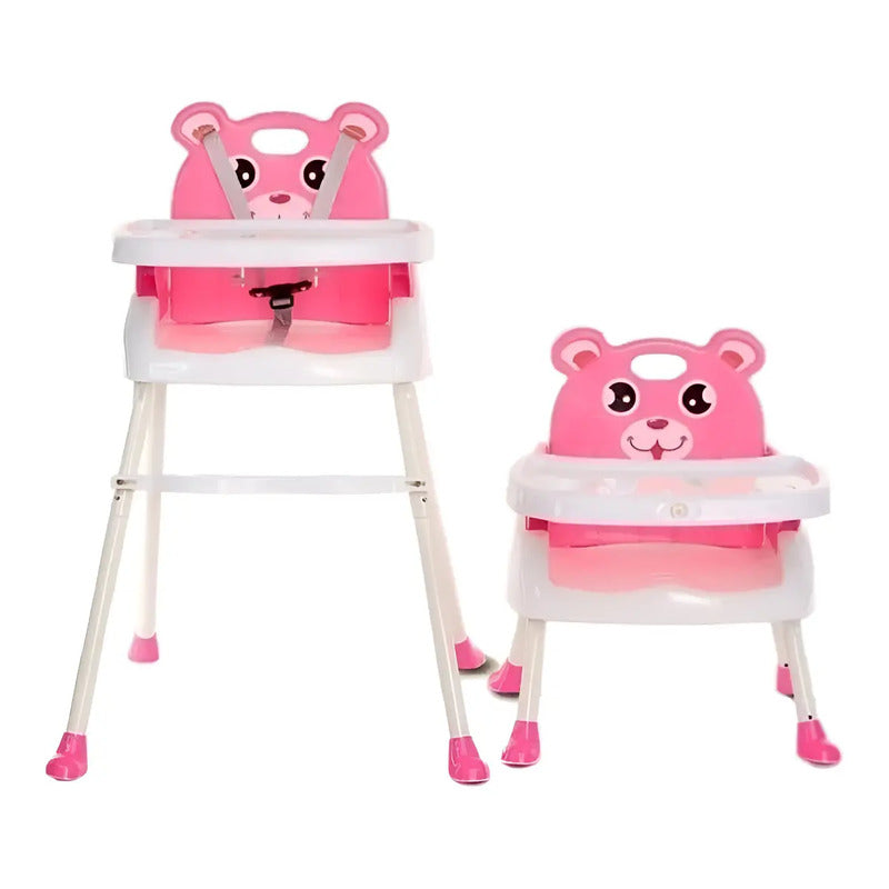 Silla Comedor Osito 4 En 1 Modelo 2024 Rosa Liso Ajustable Portátil