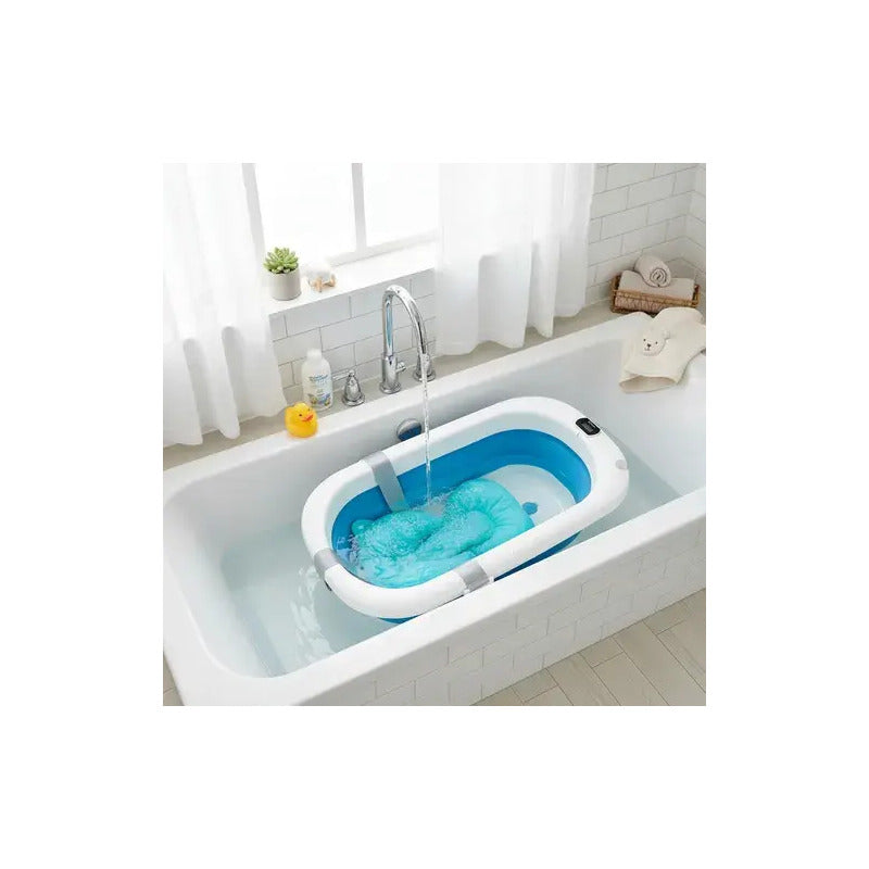 Bañera Tina Plegable De Bebé Con Termómetro + Cojín Malla Bz