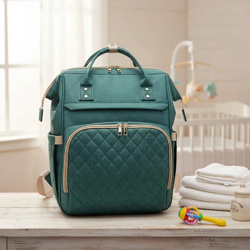 Bolso Pañalera Morral Moderno De Bebe 11519-14 Verde Lisa