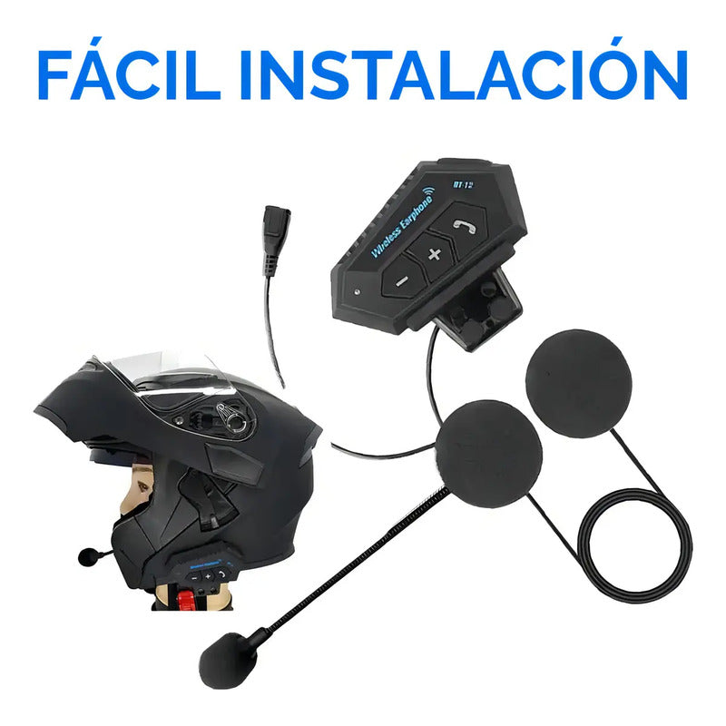 Intercomunicador Auriculares Casco Bluetooh Bt12 Moto Musica Sikeo Color Negro