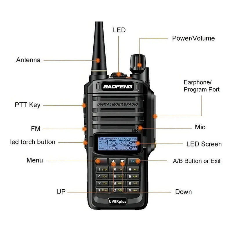 Radio Walkie Talkie Baofeng Uv-9r Plus Resistente Al Agua Negro