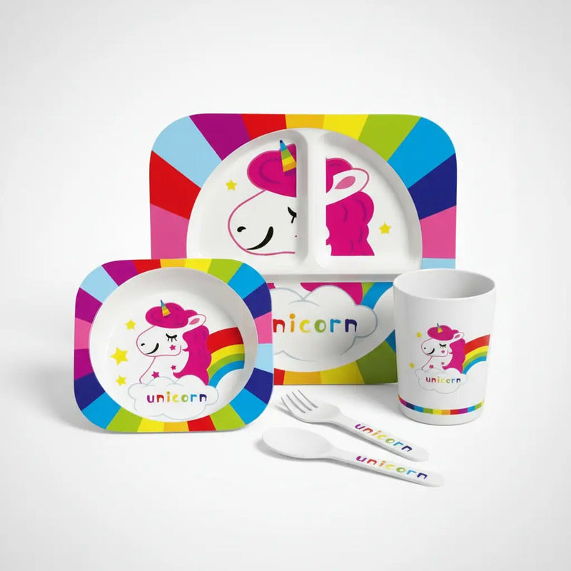 Set Vajilla Bebes Niños Bambu 5 Piezas Plato Con Divisiones