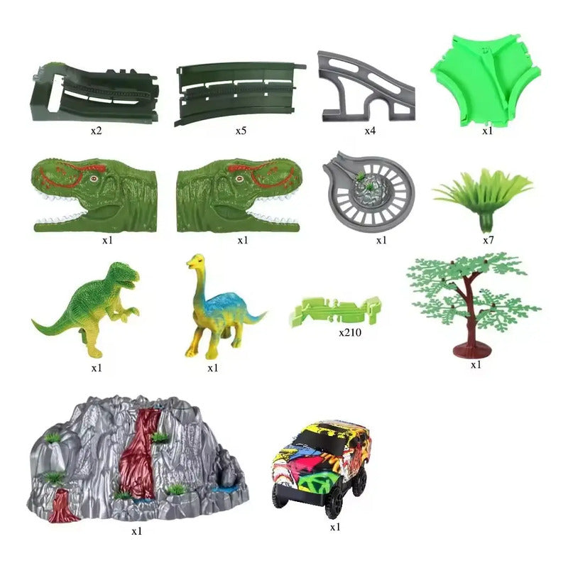 Pista De Carreras De Coches Con Juguetes De Dinosaurios 237 Verde