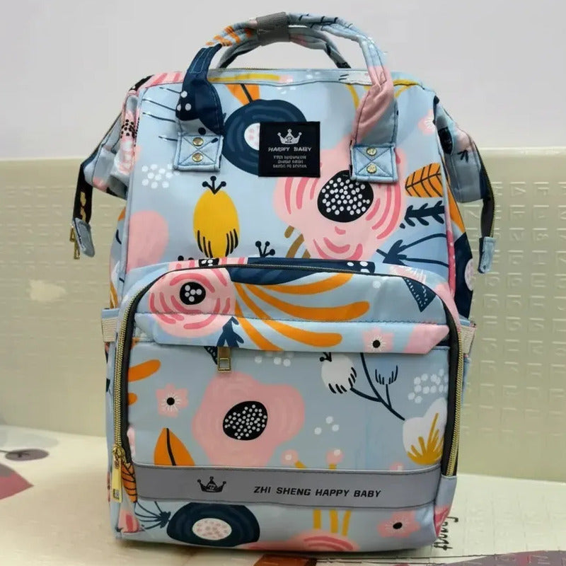 Bolso Pañalera Morral Moderno De Bebe Estampados 11519-13 Agua Flores