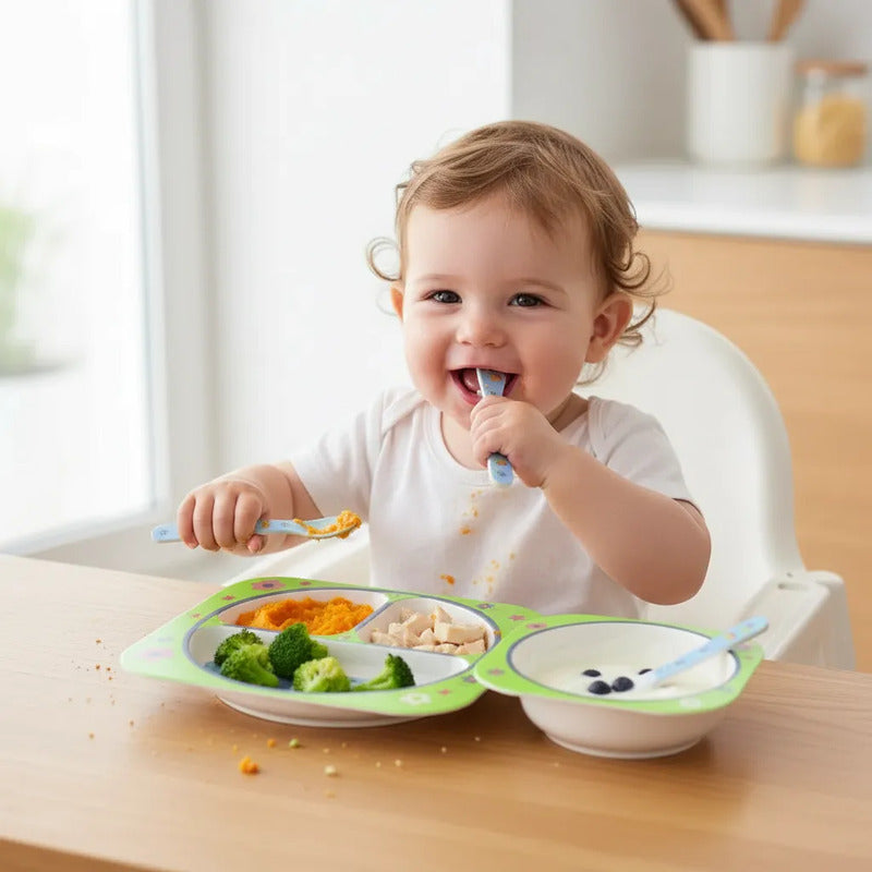 Set Vajilla Bebes Niños Bambu 5 Piezas Plato Con Divisiones