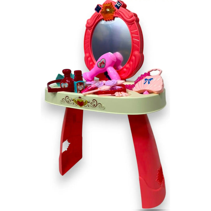 Tocador Infantil Niñas Luz Sonido Espejo Accesorios Amanda-3 Rosado