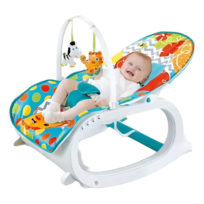Silla Mecedora Vibradora Con Bandeja + Toldillo Azul Verdoso