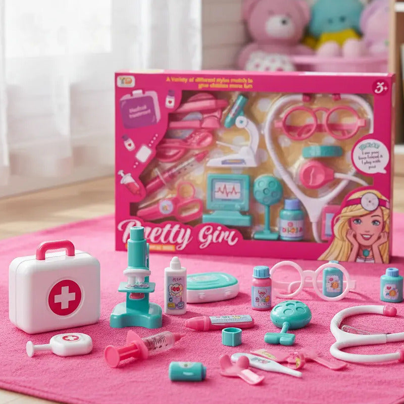Set Doctora Estetoscopio Utensilio Juguete Niña X1250-1 Rosa